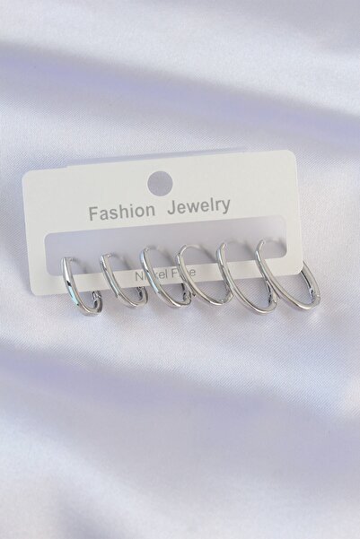 Inure Jewelry Brass Silver Color Thin Oval Earrings Set