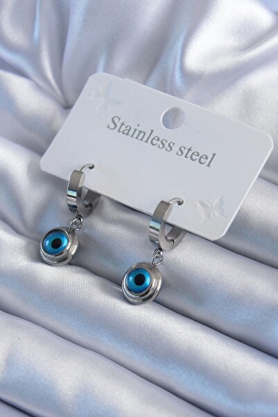 Inure Jewelry 316L Steel Silver Color Evil Eye Bead Model Women's Earrings