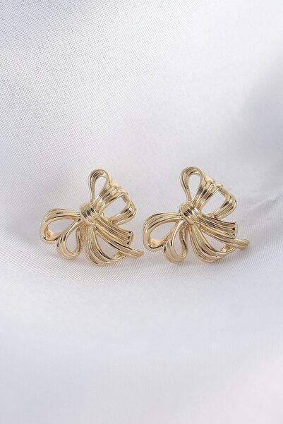 Inure Jewelry Brass Gold Color Bow Earrings