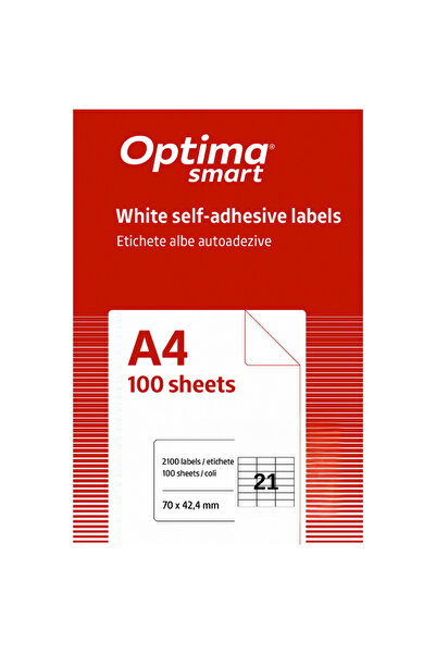 Optima Self-adhesive white labels 21/A4, 70 x 42.4 mm, 100 sheets/pack, Smart