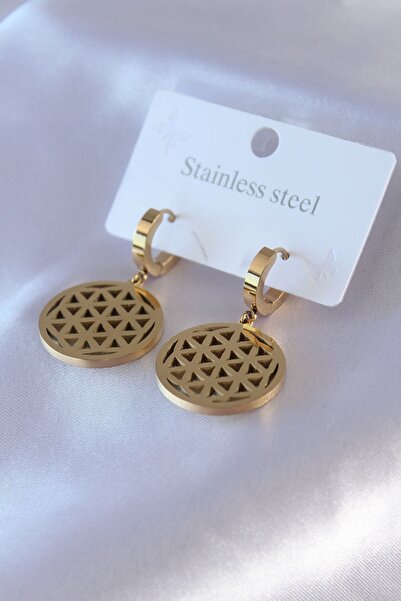 Inure Jewelry 316L Steel Gold Color Lotus Model Women's Earrings