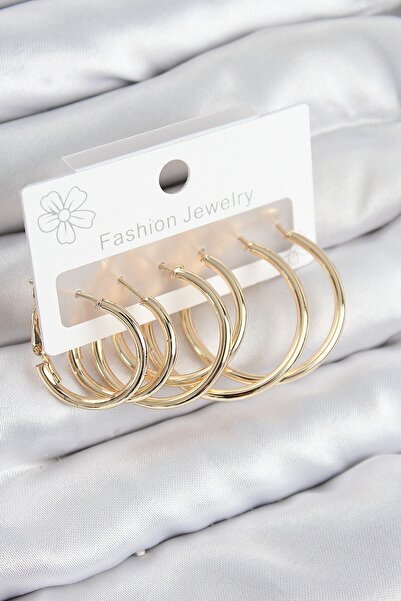 Inure Jewelry طقم أقراط نسائية من النحاس على شكل حلقة ذهبية اللون