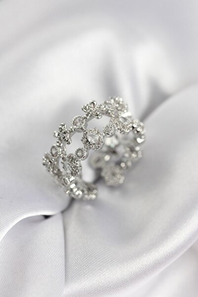 Inure Jewelry خاتم نسائي من حجر الزركون مكون من قطعتين باللون الفضي