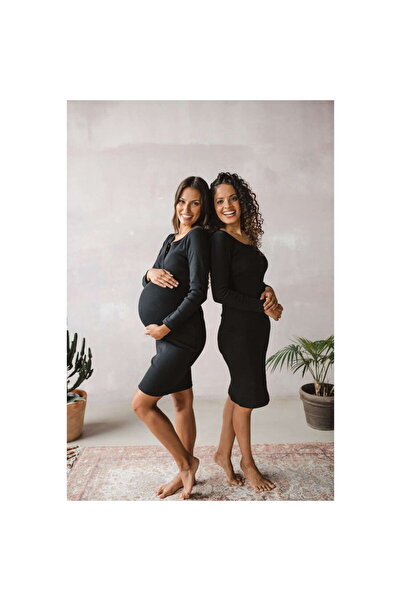 MILK Maternity and nursing dress ribbed Tummy & love black, size M