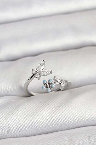 Inure Jewelry خاتم نسائي من النحاس الفضي على شكل فراشة