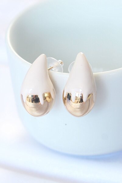 Inure Jewelry Minimal White Enamel Double Color Drop Earrings