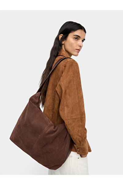 PARFOIS Kadın Süet Deri Omuz Çantası_Ölçü(cm):56x40x16 (UxYxG).