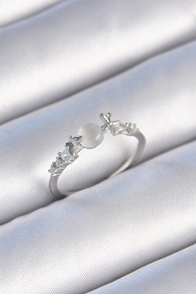 Inure Jewelry النحاس الفضة اللون الزركون حجر أبيض المينا فراشة التفاصيل خاتم ...