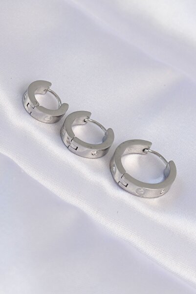 Inure Jewelry 316L الصلب الفضة اللون الزركون حجر نموذج 3 قطعة هوب القرط