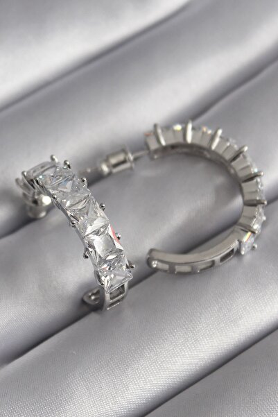 Inure Jewelry Brass Silver Color Zircon Stone Hoop Model Women's Earrings