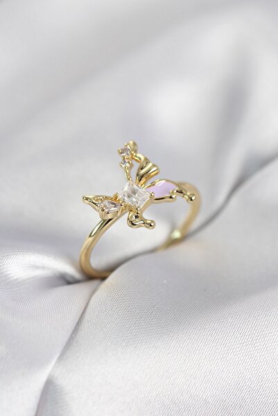 Inure Jewelry Gold Color Butterfly Model Zircon Stone Women's Ring
