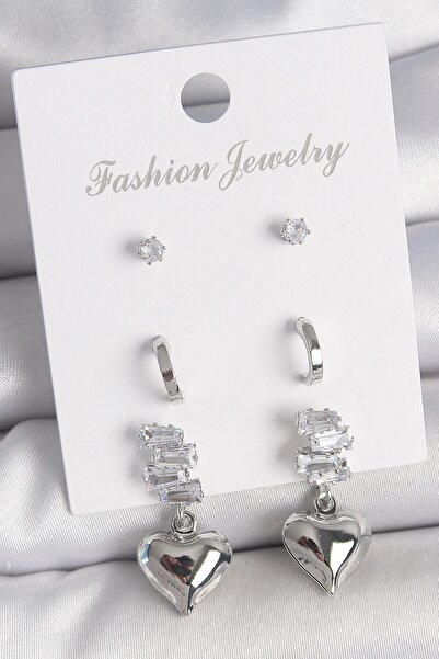 Inure Jewelry Brass Silver Color Zircon Stone Dangle Heart Model Half Ring De...