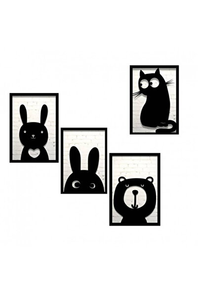 Vivatechnix Set 4 decoratiuni tablouri Krodesign KRO-1039 Animals, negru