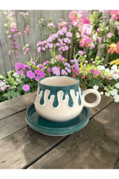 Artistic Quality Decorative Dark Green Drop, Embossed Detailed Tea-Coffee Cup...