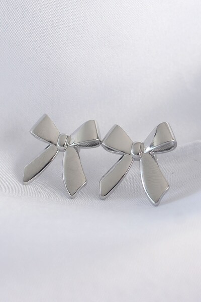 Inure Jewelry Brass Silver Color Flat Plate Bow Earrings