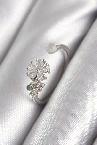 Inure Jewelry النحاس الفضة اللون الزركون حجر زهرة نموذج خاتم المرأة