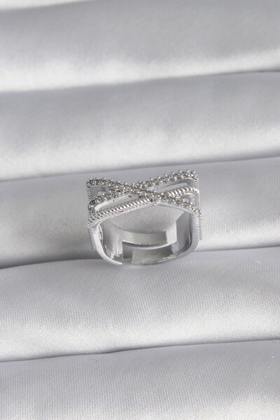 Inure Jewelry خاتم نسائي نحاسي فضي اللون مزين بحجر الزركون