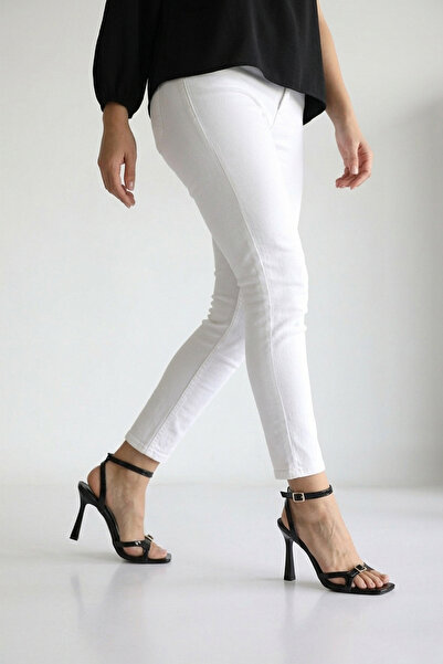 PİMORA Black Patent Leather Square Toe Pack 11 cm Thin Heels B Ankle-Tie S Sa...