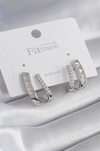 Inure Jewelry أقراط نسائية من النحاس الفضي اللون بحجر الزركون