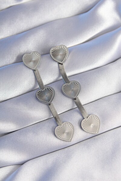 Inure Jewelry 316L Steel Silver Color Long Italian Chain Detail Heart Earrings