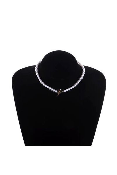 TRIAXISMOB Colier choker cu perle și închidere decorativă aurie