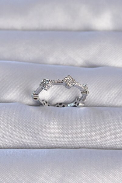 Inure Jewelry النحاس الفضي اللون الزركون حجر البرسيم نموذج حلقة قابلة للتعديل