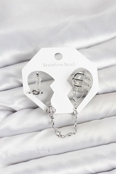 Inure Jewelry طقم أقراط أذن ملتفة على شكل سلسلة بلون فضي نحاسي