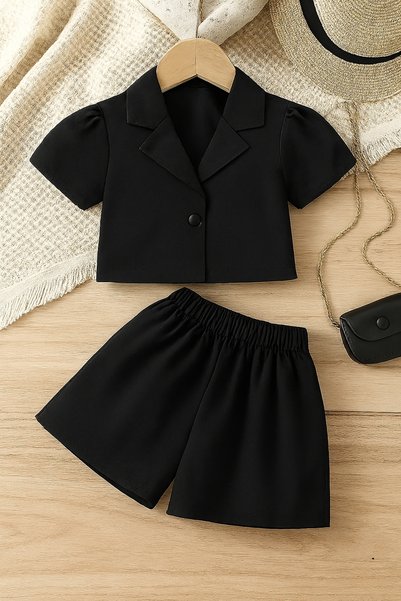 shop Woven Girl's 2-Piece Combination Set with Black Snap Closure