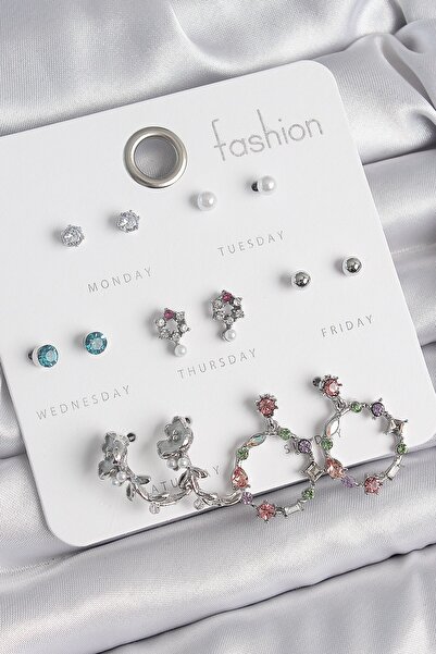 Inure Jewelry النحاس الفضة اللون الزركون حجر روز الشكل الدائري نموذج 7 أزواج ...