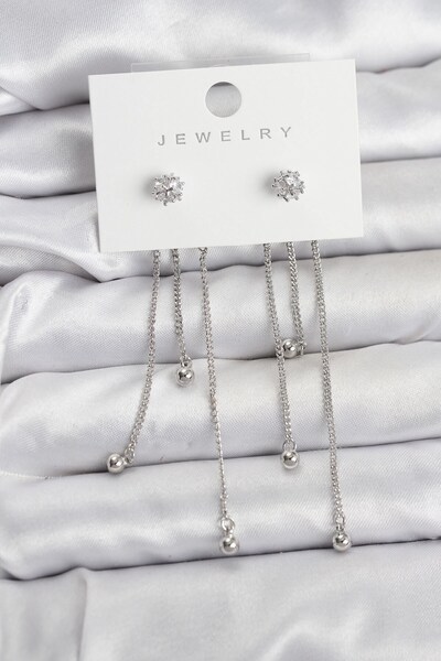 Inure Jewelry طقم أقراط نسائية متدلية من النحاس الفضي اللون من توبتشوك