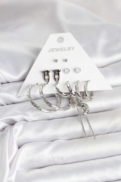 Inure Jewelry Silver Color Brass 6 Piece Women's Earring Set