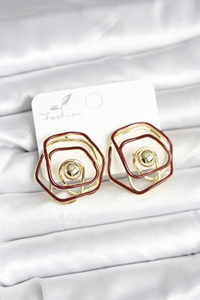 Inure Jewelry Brass Gold Color Burgundy Enamel Geometric Rose Model Women's E...