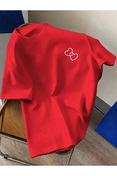 FUFLUNS تي شيرت مطبوع عليه قلوب صغيرة للجنسين/للرجال/للنساء ذو رقبة دائرية كب...