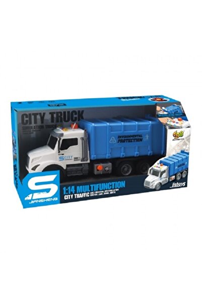 JS Toys Μπλε απορριμματοφόρο με μηχανισμό τριβής # 44; κουμπί απασφάλισης & #...