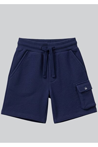 Benetton Logo Printed Navy Blue Boys' Sweat Shorts