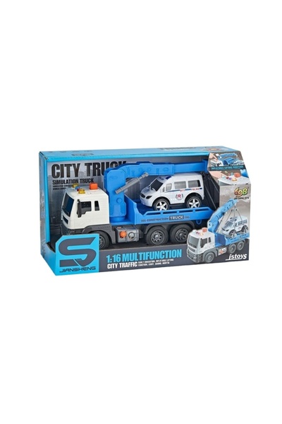 JS Toys Blue tow truck with crane and friction, push button, sounds a...