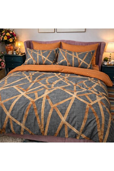CumparaMisim Lenjerie pat dublu, Finet, 6 piese, Maro, forme geometrice