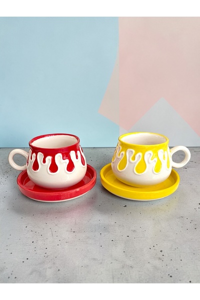 Artistic Quality Decorative Yellow and Red Drop, Embossed Detailed Tea-Coffee...