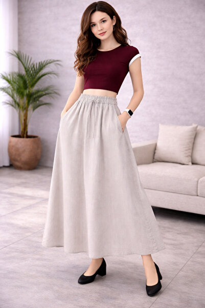 İDOL GİYİM Women's TENCEL™ Elastic Waist Long Skirt