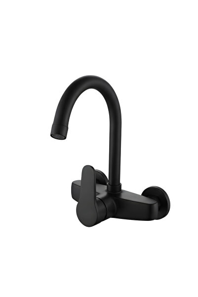 KANA صنبور خلاط مطبخ دوار 360 درجة، أسود غير لامع، يُثبت على الحائط - صنبور م...