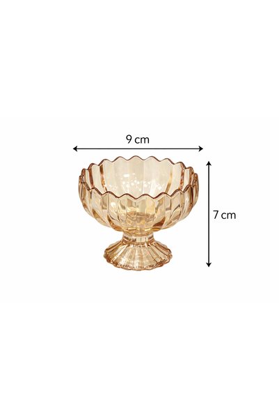 sahane & bazaar 6-Piece Smoked & Honey Colored Footed Ice Cream Bowl - Snack Bowl - Presentation Bowl - Dessert Bowl - Magnolia - Bowl - Jam Bowl