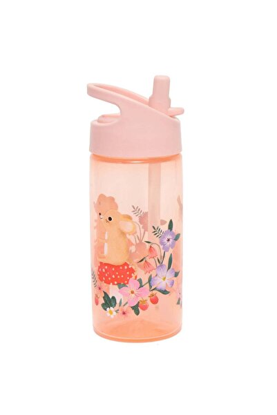 PETIT-ATELlER Girls Printed Plastic Kids Water Bottle Peach Mouse Floral Mush...