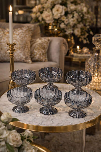 sahane & bazaar 6’lı Füme & Bal Renk Ayaklı Dondurmalık -Çerezlik- Sunumluk- ...