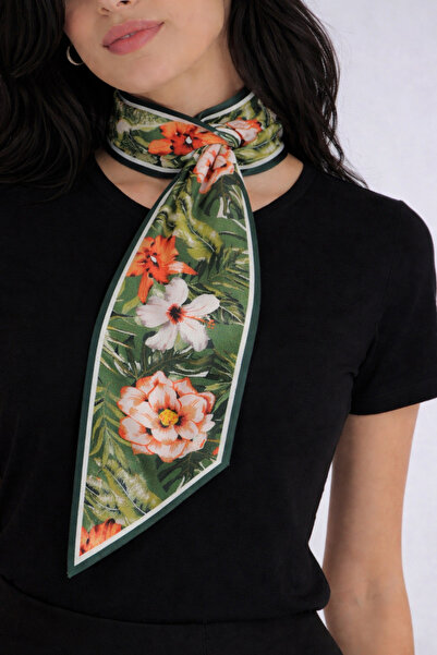 Mavi Masal Tropical Floral Print Green Scarf – Stylish Neck Accessory in Vibr...