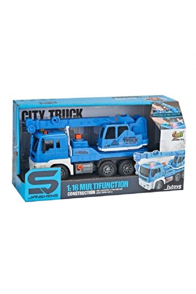 JS Toys Jucarie Camion macara albastra cu frictiune, buton presiune, ...