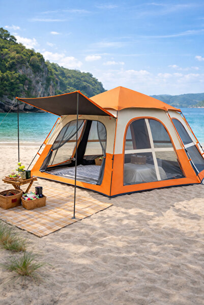 MUBX 6 Kişilik Büyük Aile Kamp Çadırı Otomatik 280x240x155 cm Su Geçirmez Ten...