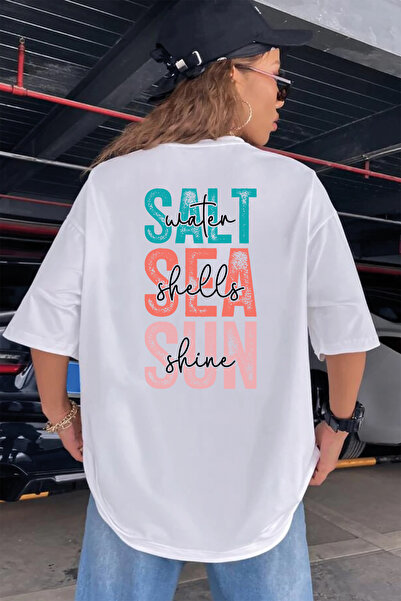 SUNFREE SUMMER YAZ KOLEKSİYON MIX Λευκό μπλουζάκι oversize με στάμπα στην πλά...