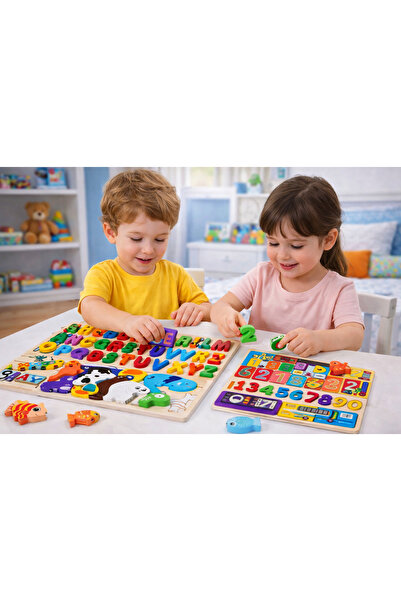 Montessori MONTESORII Puzzle lemn educativ Alfabet și Cifre copii