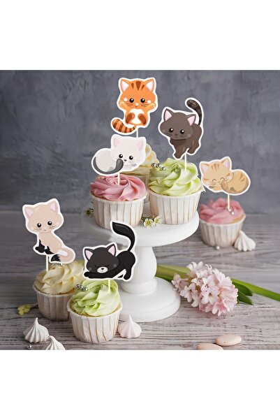 Generic Brand 12 Cat Cupcake Cake Decorations