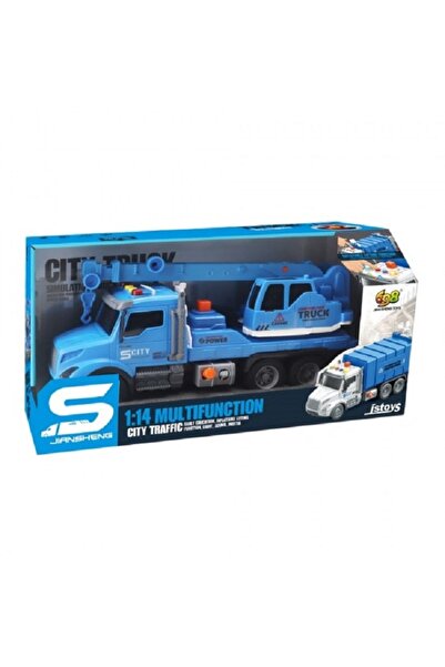 JS Toys Camion macara albastra cu frictiune, buton presiune, sunete s...